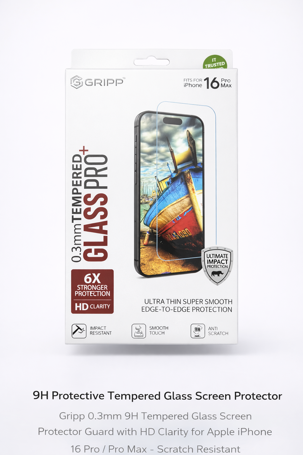 Gripp Tempered Glass for iPhone 16 Pro Max