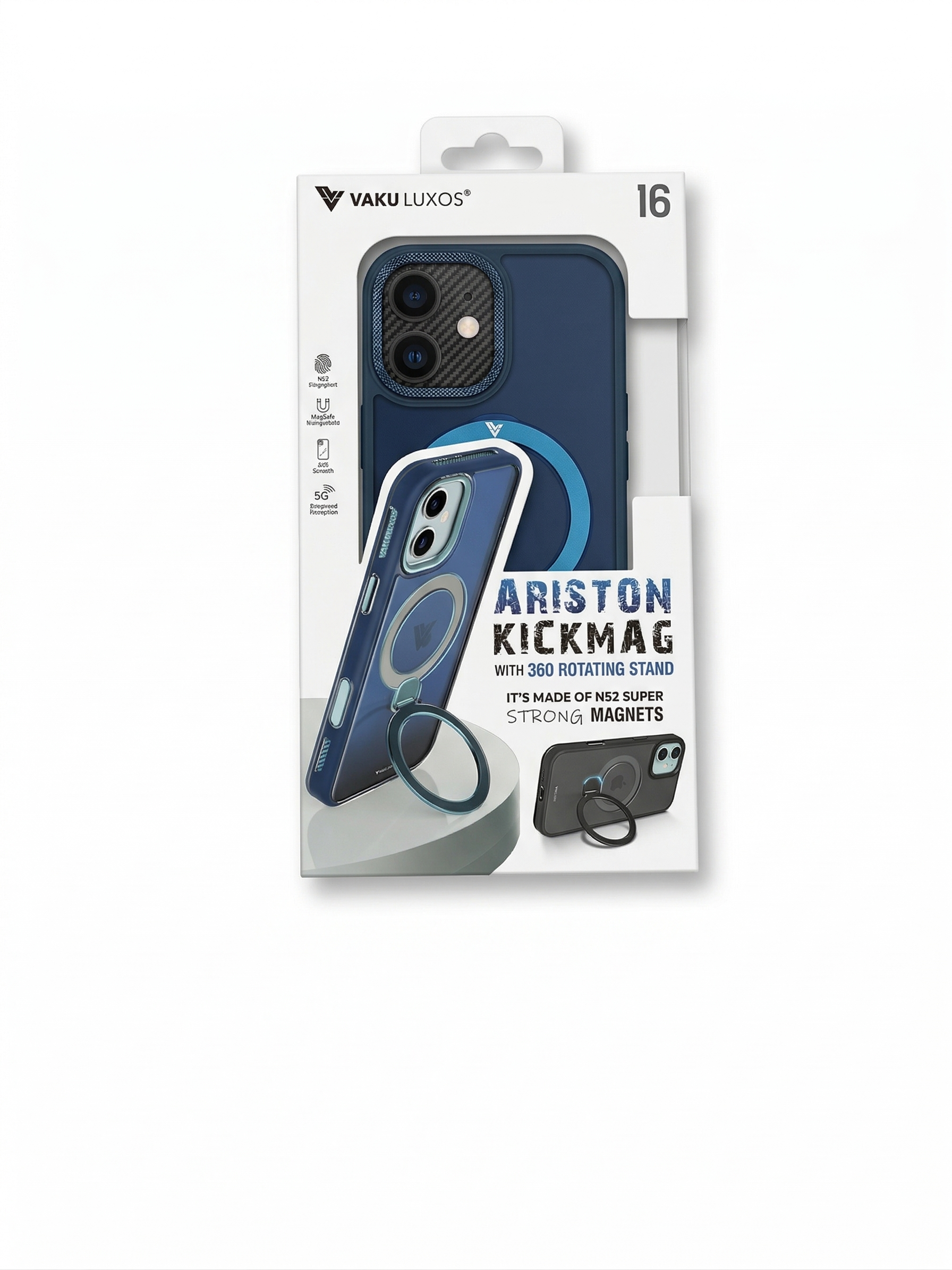 Vaku Luxos Ariston KickMag Case for iPhone 16 (Navy Blue)