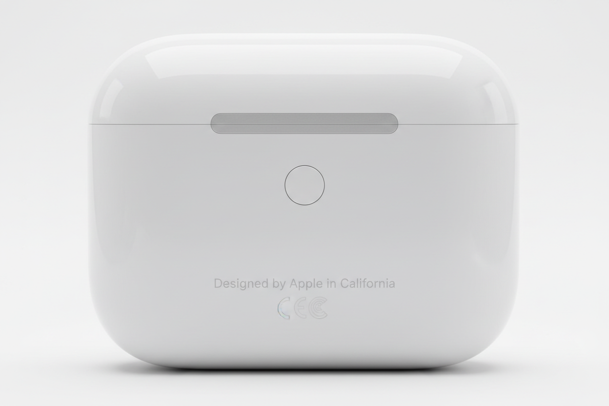 show the back of the charging case with with visible back power button